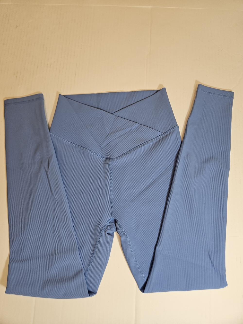 WILO High-Rise Cross-Waist Blue Ribbed Tights Leggings Women XS Running Yoga